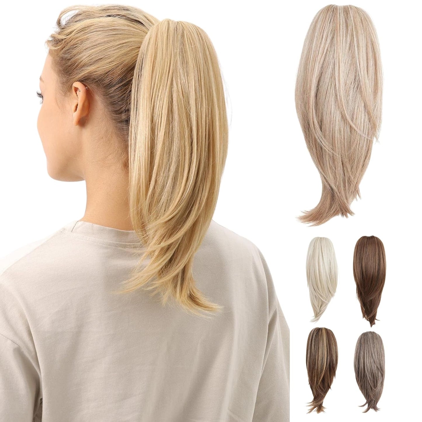 10-Inch Straight Claw Clip-In Ponytail Hair Extensions - Black | Realistic Synthetic Hair for Women & Men