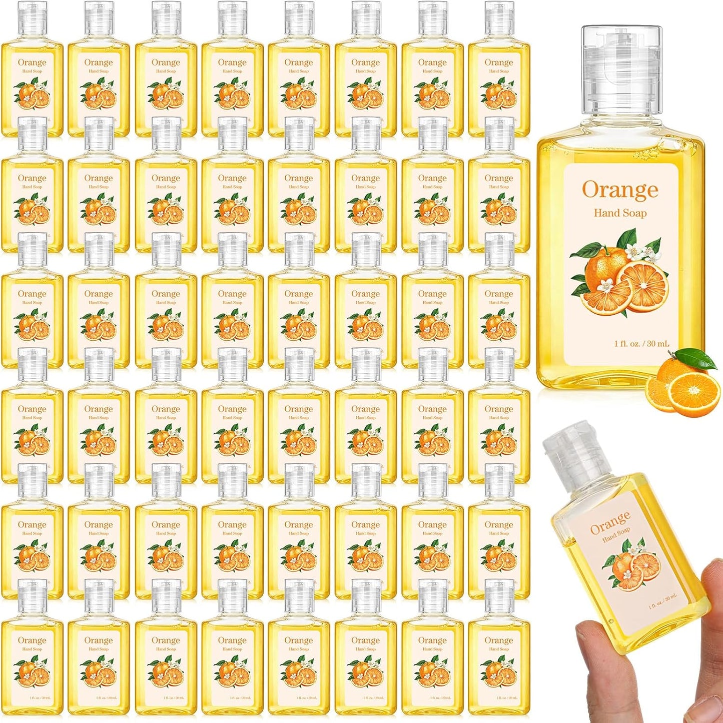 Travel Size Hand Soap - 24 Pack Mini Scented Foaming Sanitizer | 1fl oz Liquid Soaps for Hotels & Parties (Orange)