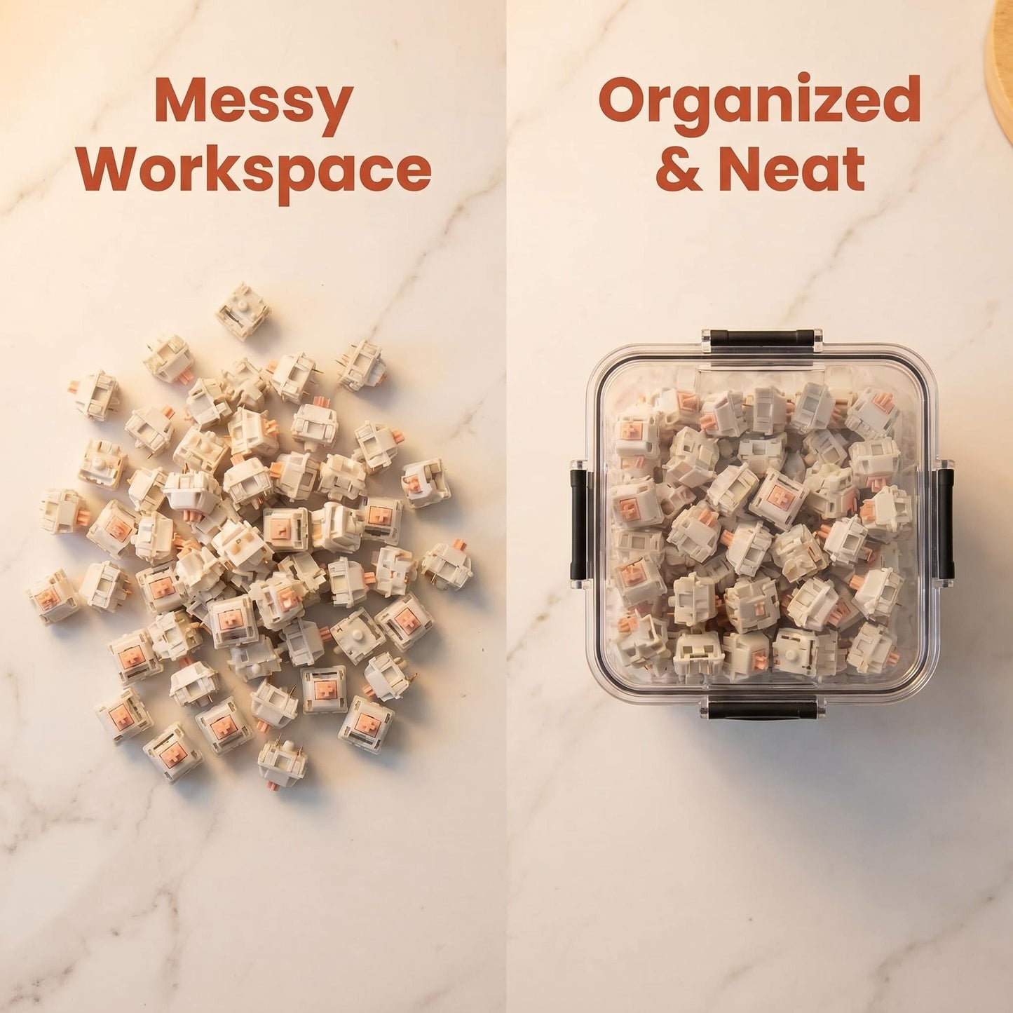 1 Pcs Clear Canisters with Airtight Lids, Square Dry Goods Storage Containers for Pantry, Mechanical Keyboard Switch Storage Box and Keycap Jar, Stackable Kitchen Food Storage Case, 700ml