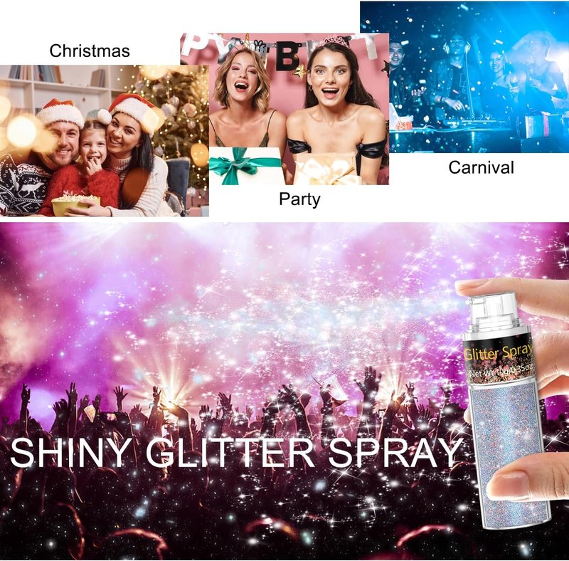 Rainbow Glitter Hairspray - Holographic Hair & Body Glitter Spray for Festivals | 1PC Ultra Fine Sparkle Powder