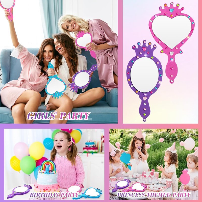 Unbreakable Kids Mirror Set - 20 Pcs DIY Foam Princess Decor | Mermaid Crafts for Party Fun
