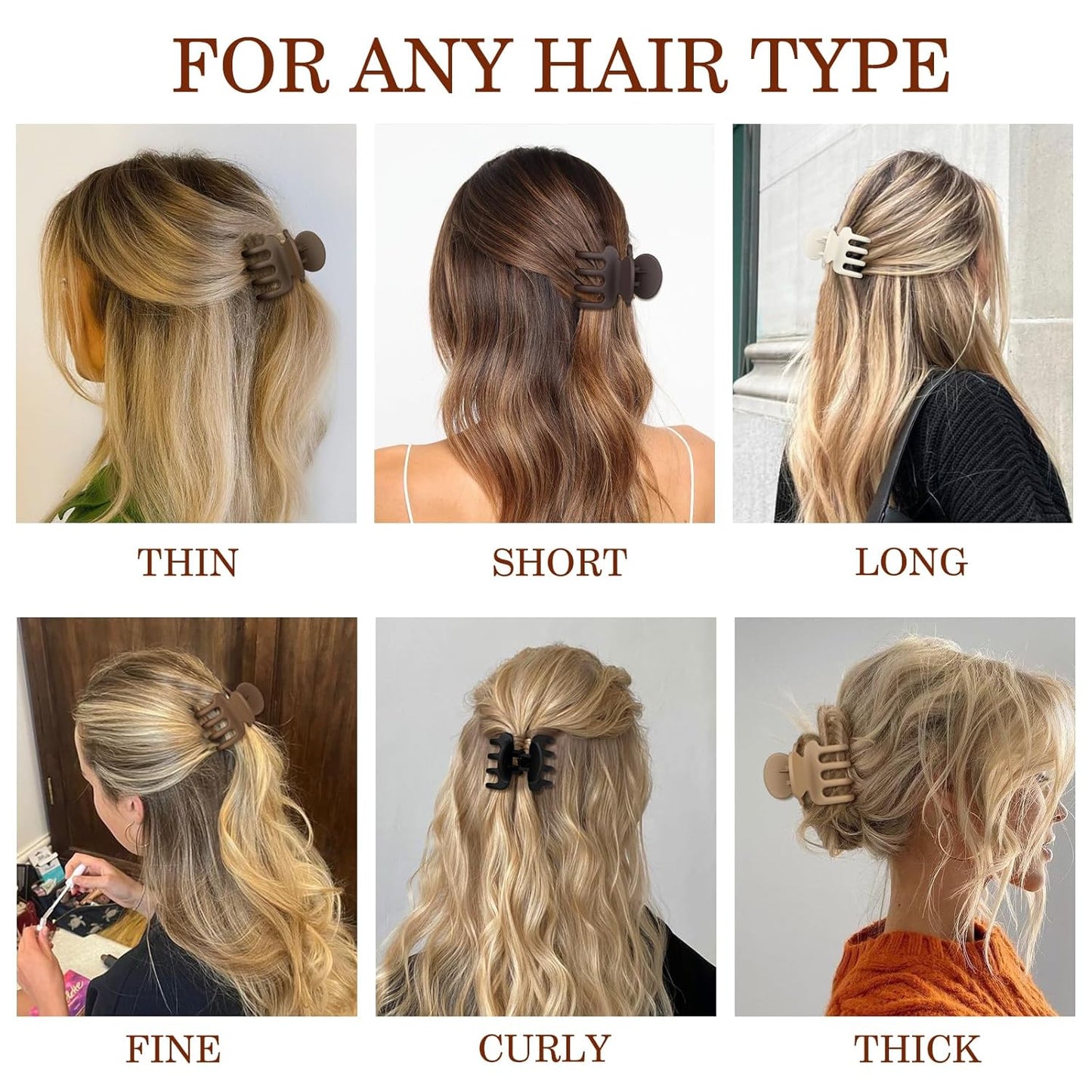 12Pcs Hair Clips for Women - Small Claw Clips for Thin & Thick Hair | Brown 1.8 Inch Hair Accessories