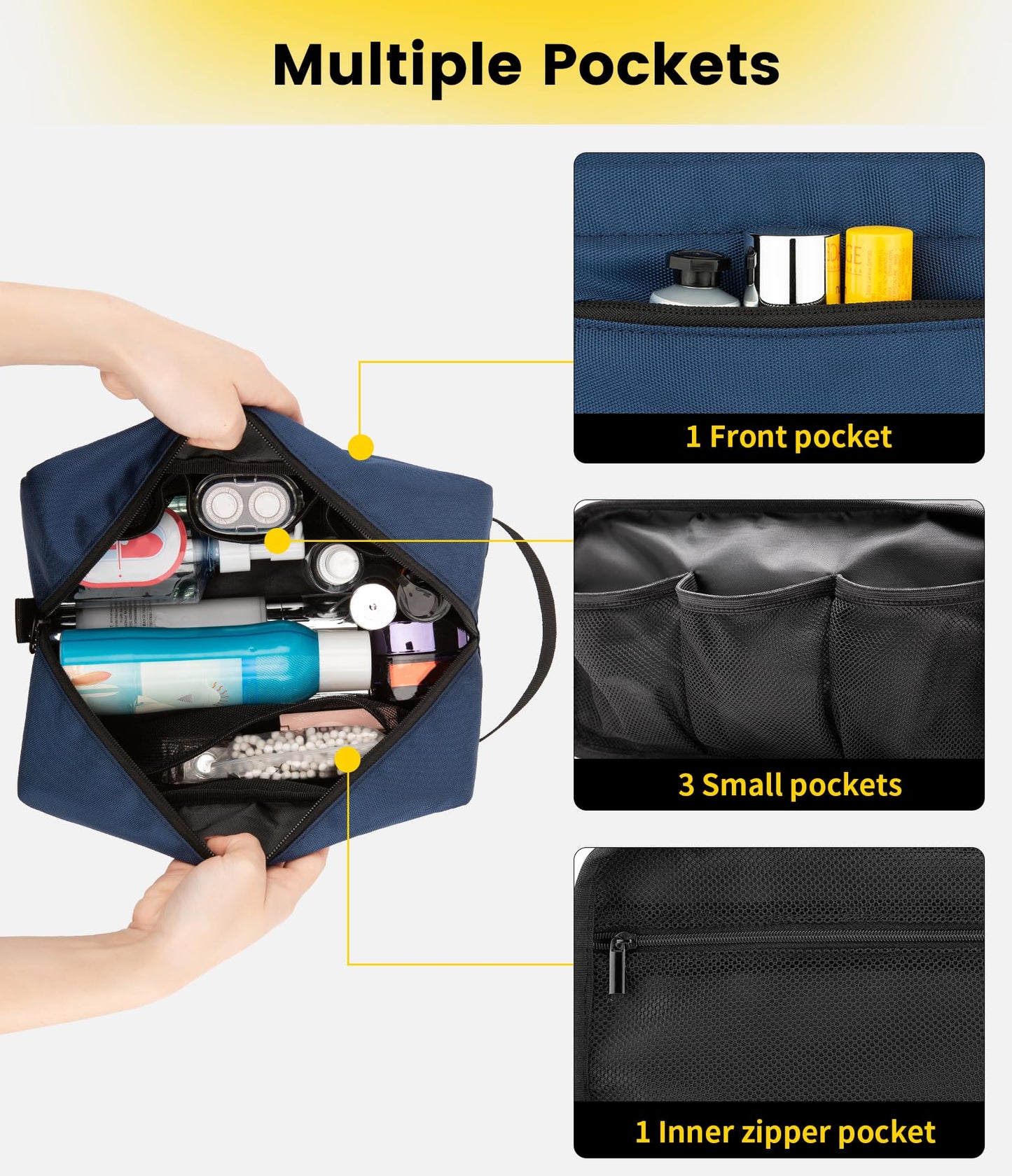Vorspack Travel Toiletry Bag for Men - Hanging Toiletries Bag Water Resistant Travel Bag for Toiletries Accessories - Navy Blue