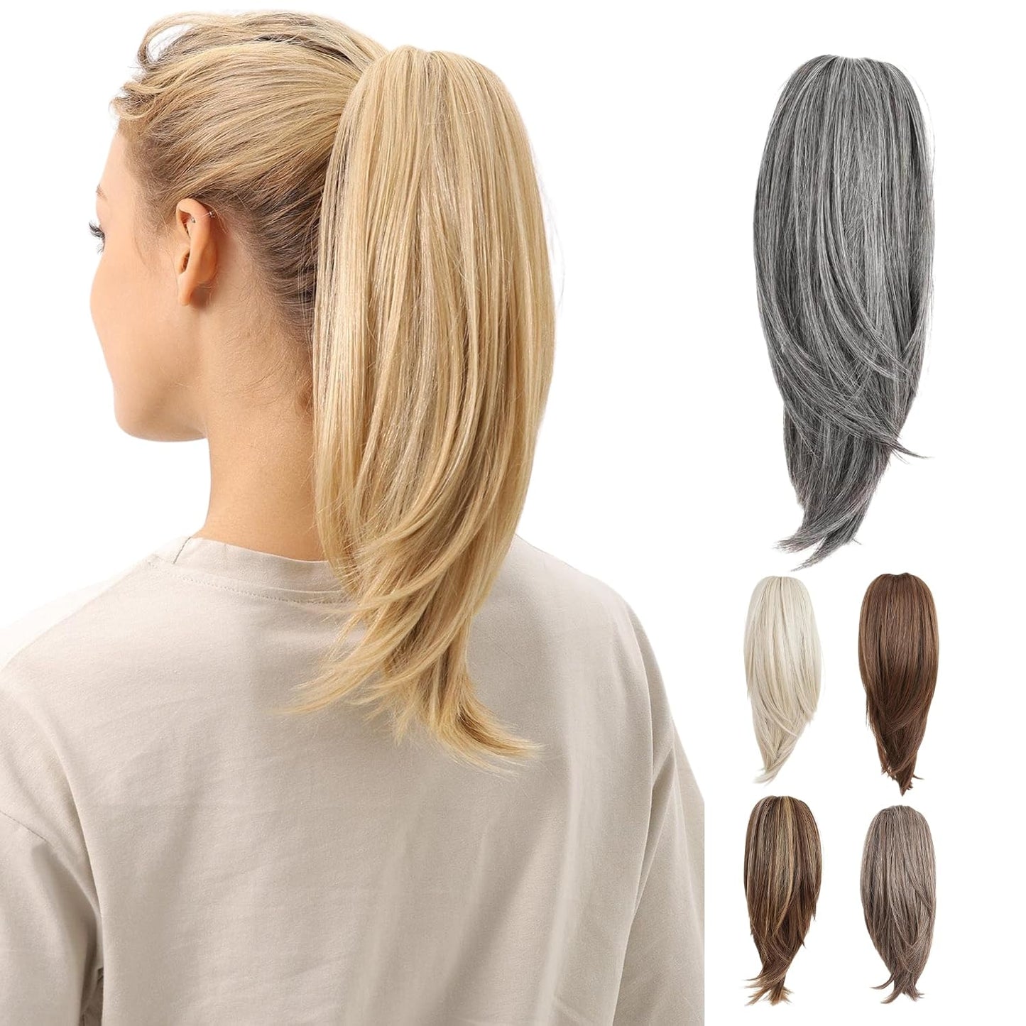 10-Inch Straight Claw Clip-In Ponytail Hair Extensions - Black | Realistic Synthetic Hair for Women & Men