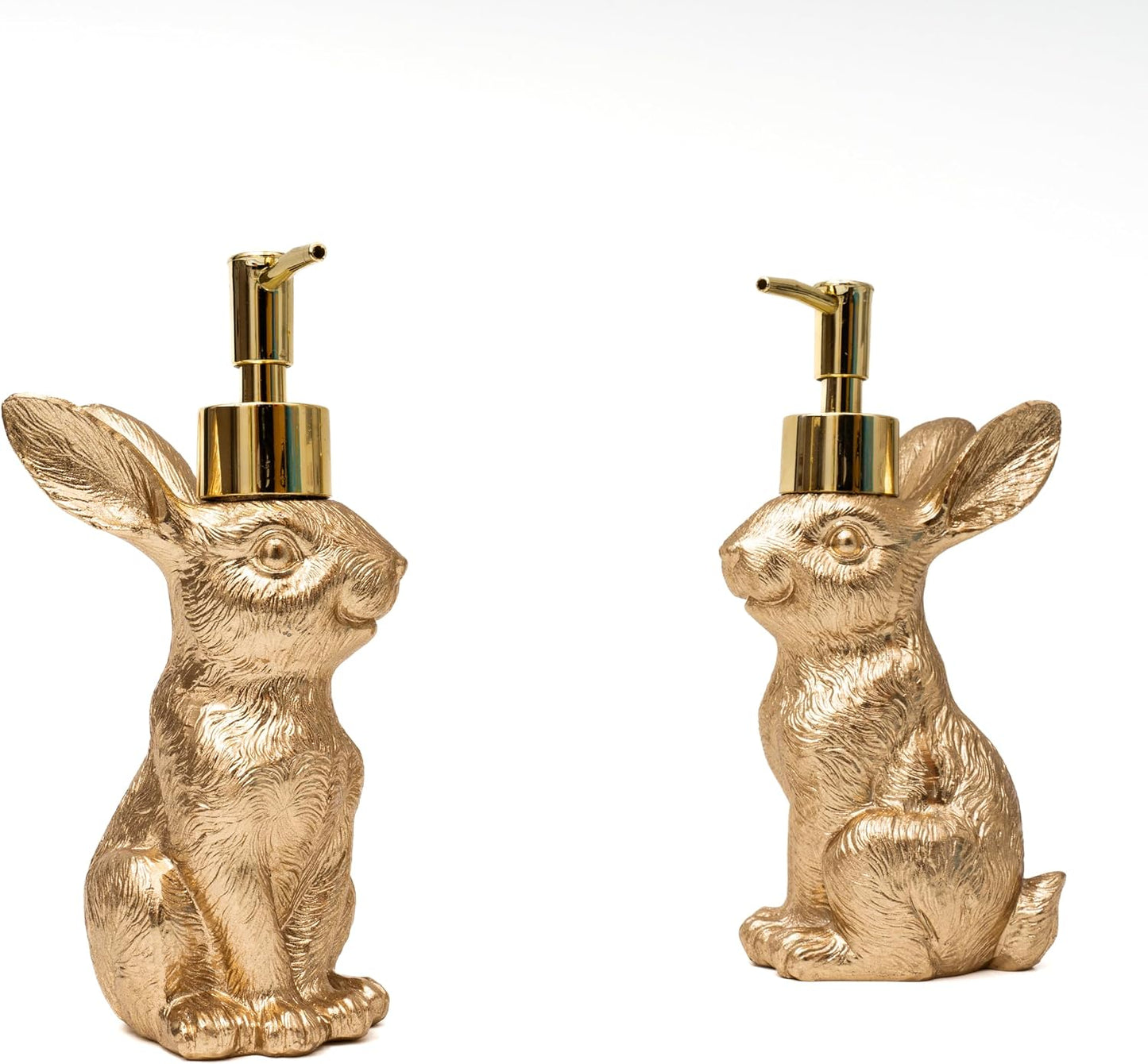 Gold Bunny Soap Dispenser Set - Vintage Rabbit Hand & Dish Soap Dispensers for Kitchen & Bathroom | 8oz Rust-Proof Resin Statues