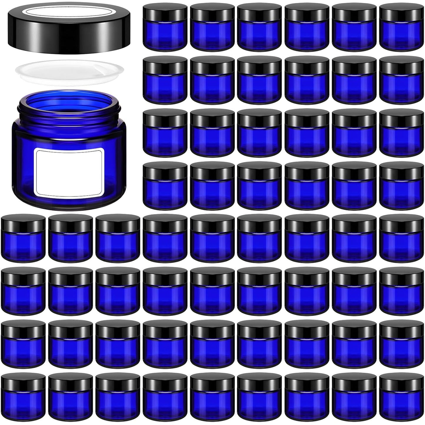 Layhit 60pcs 2 oz Glass Jars - Small Travel Storage Containers for Lotions & Creams | Amber with Black Lids