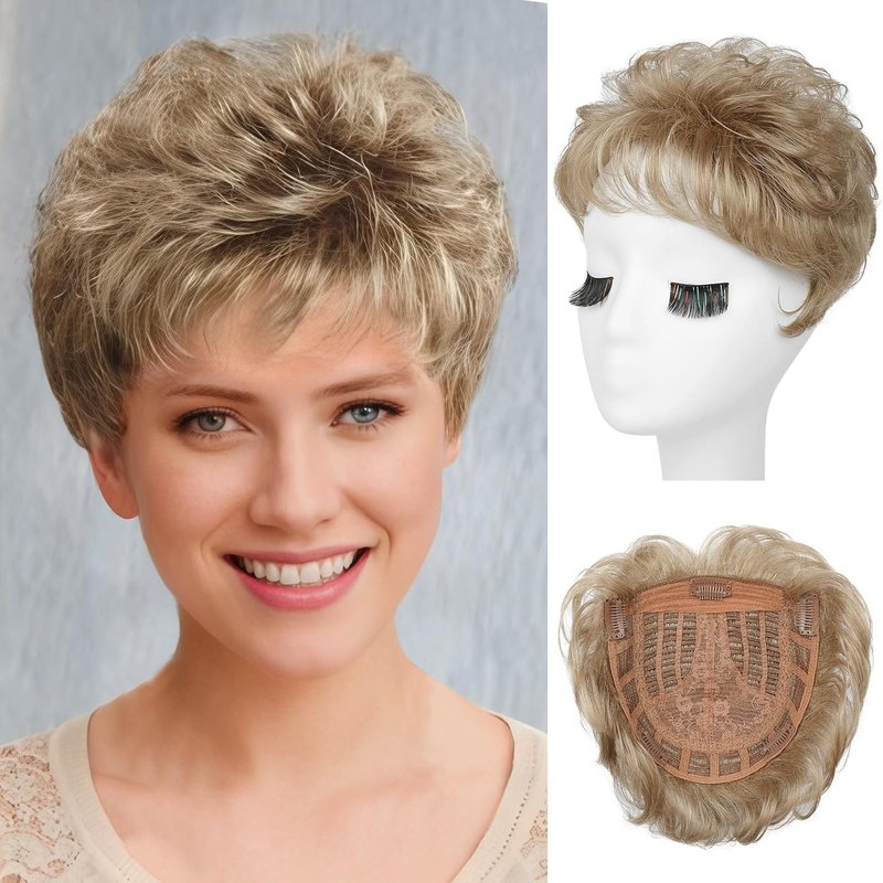REECHO Hair Topper - Short Synthetic Wiglet for Women | Large Coverage Dark Blonde Hairpiece