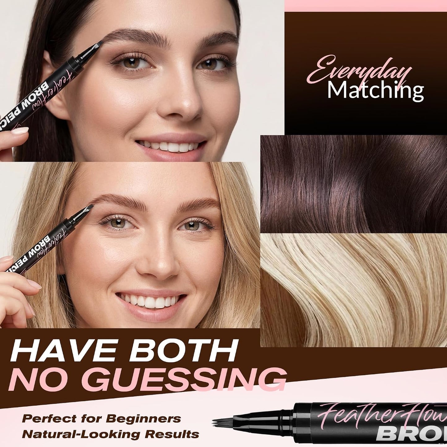 3D Microblading Eyebrow Pen - Waterproof & Smudge-Proof Natural Brow Definer | 2 Pack, Light Brown