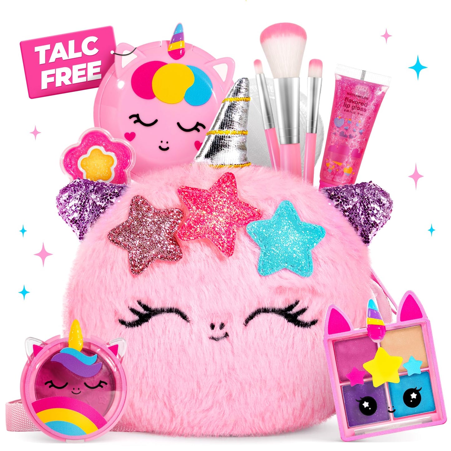 ULOVEME Talc-Free Kids Real Makeup Kit for Little Girls - Mica-Based Safe Formula, Real, Non Toxic, Washable - Ideal for 4 5 6 7 8 Years Old Girls Birthday, Dress Up Party