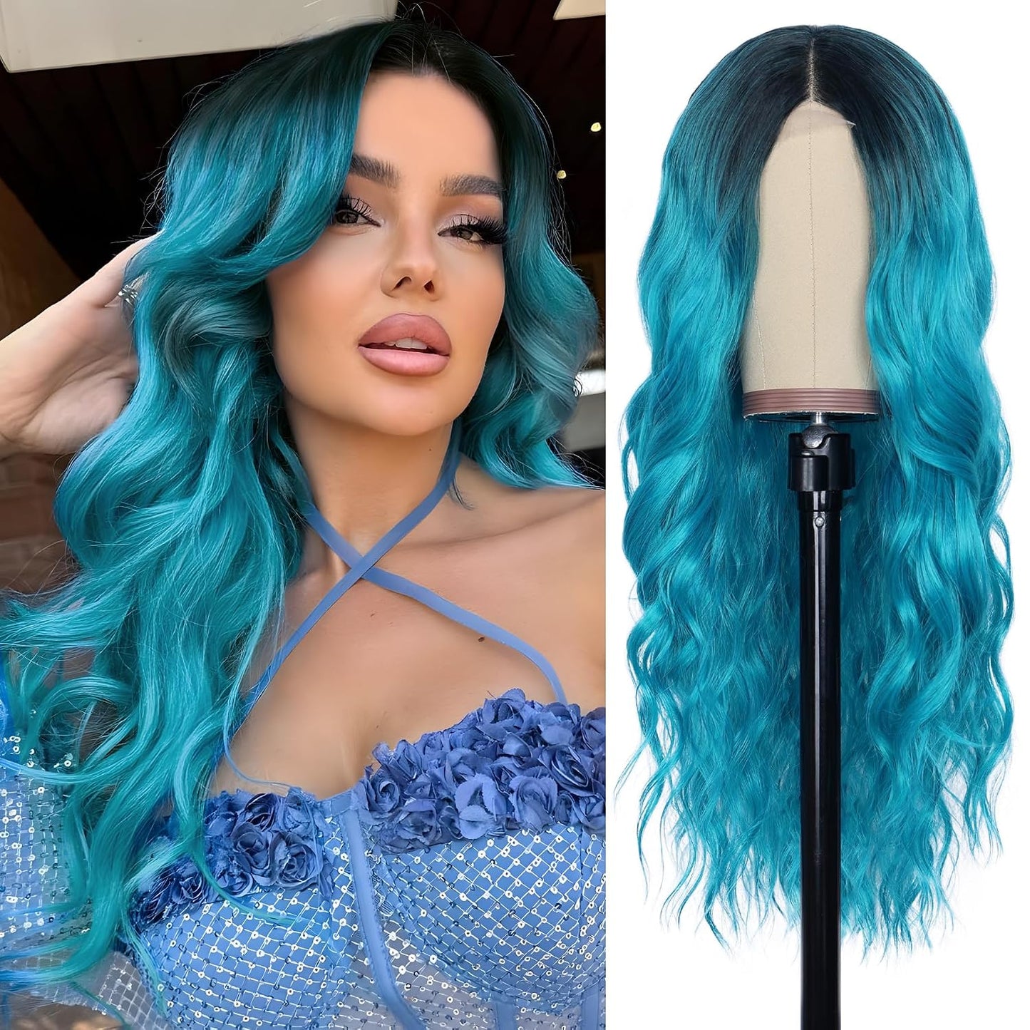 NAYOO Brown Wigs for Women - Long Curly Wavy Hair | Heat Resistant Synthetic Fiber, 24 Inches