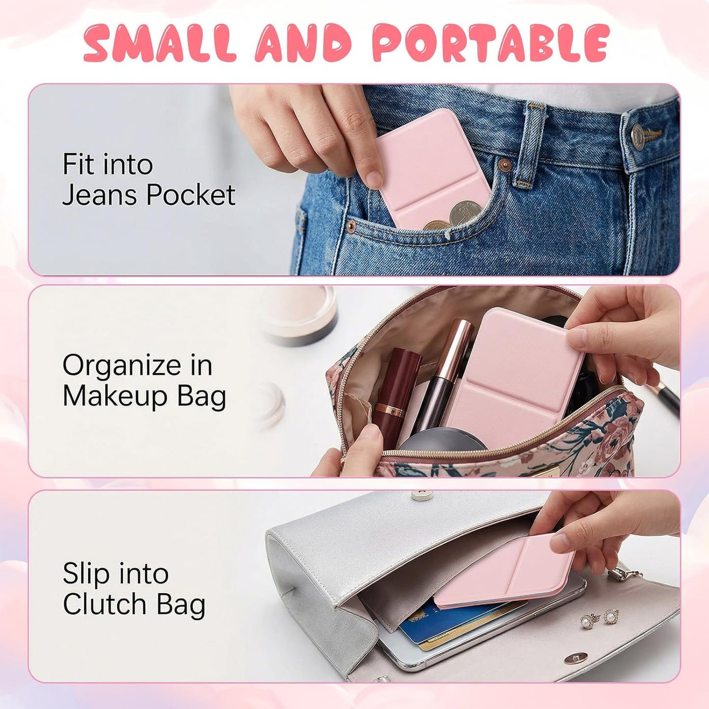 Spa Sleepover Party Favors - 48 Pcs Compact Mirrors, Hair Claw Clips & Scrunchies | Pink Organza Bags for Girls & Women
