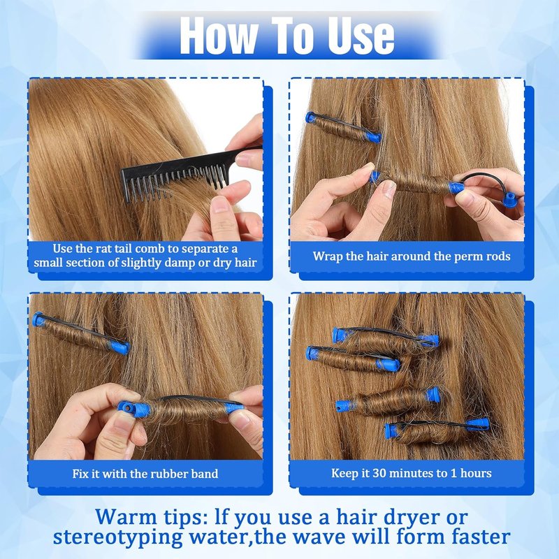 Hair Perm Rods Set - 20 Pcs Small Flexi Curling Rods for Long & Short Hair | 0.35 Inch Blue Rollers