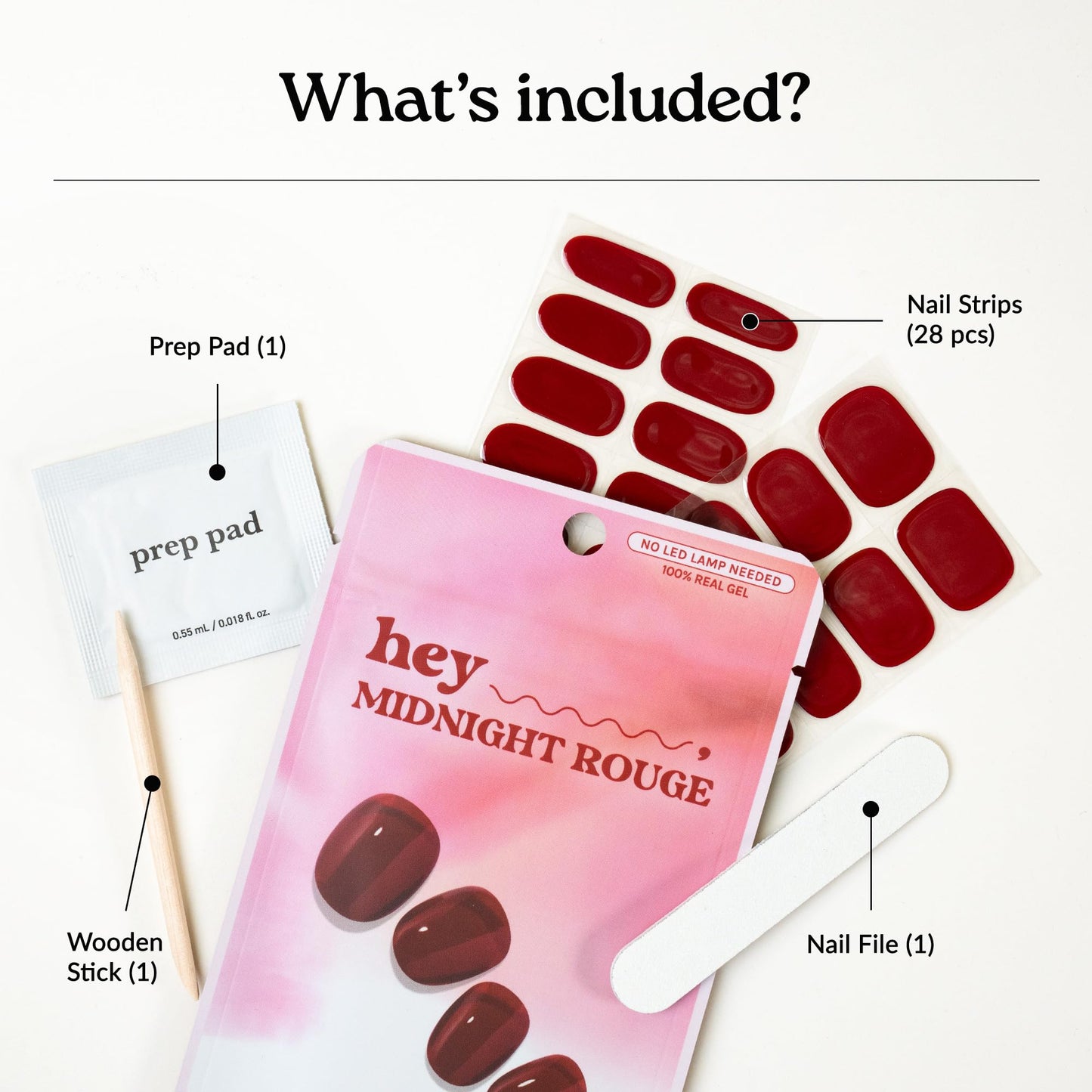 Heyhae Semi Cured Gel Nail Strips No Lamp Needed - Midnight Rouge