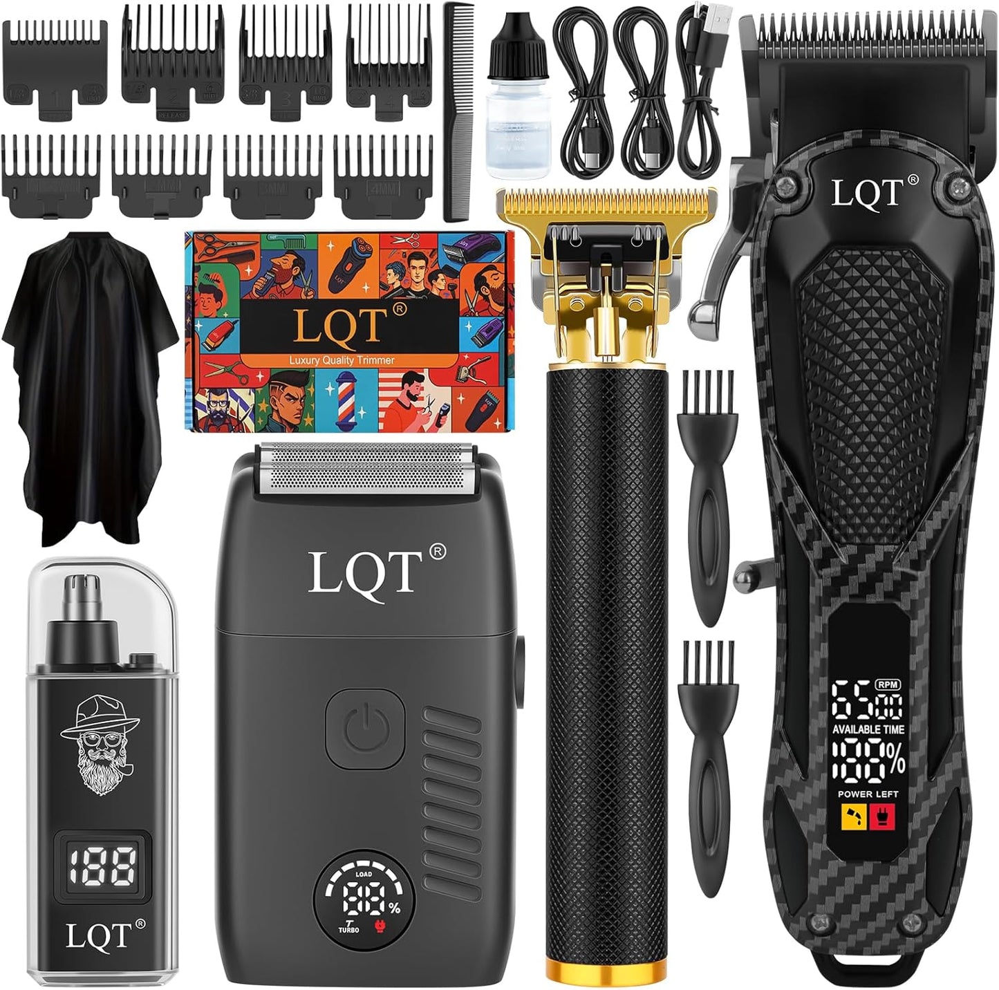 Hair Clippers for Men - Cordless 4-Piece Grooming Kit with LED Display | Clipper, Beard Trimmer, Shaver & Nose Trimmer
