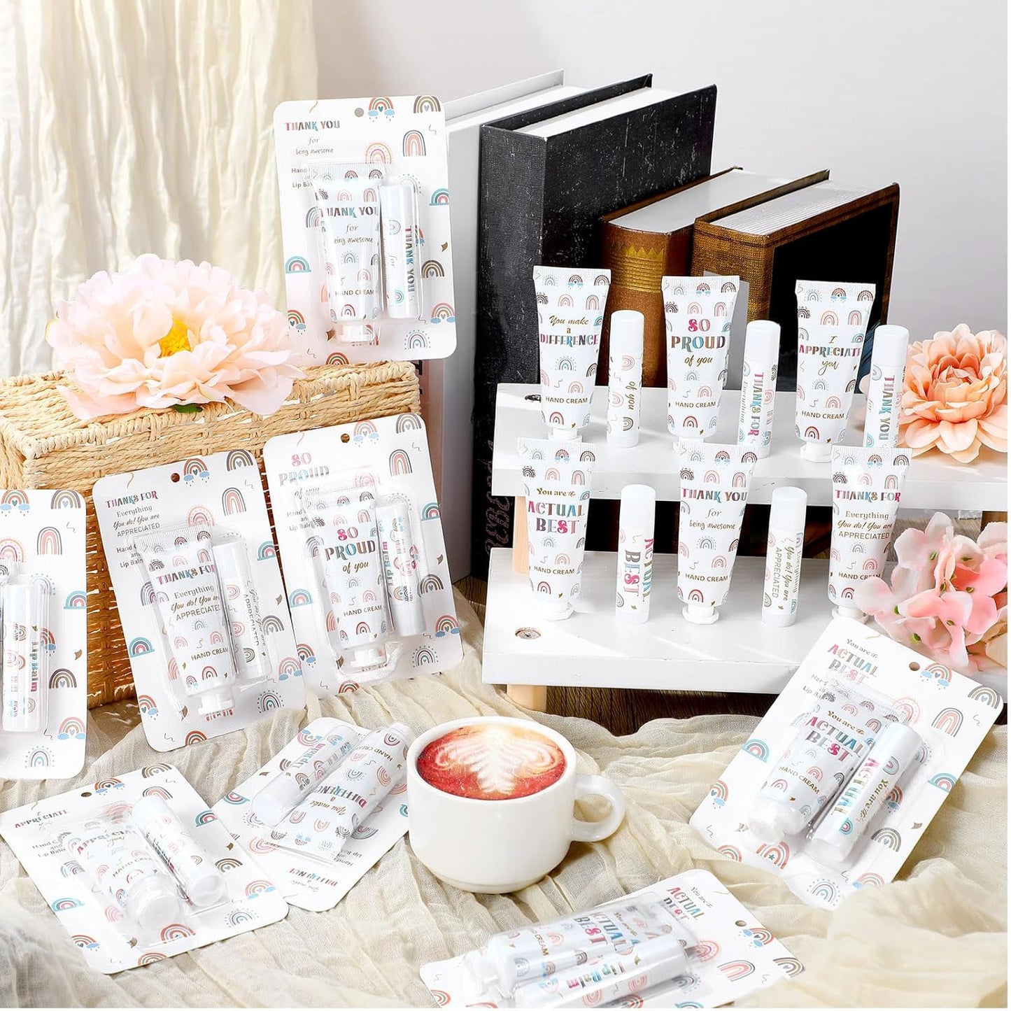 Boho Rainbow Lip Balm & Hand Cream Set - 12 Pcs Teacher Appreciation Gifts | Perfect Thank You Favors for Coworkers