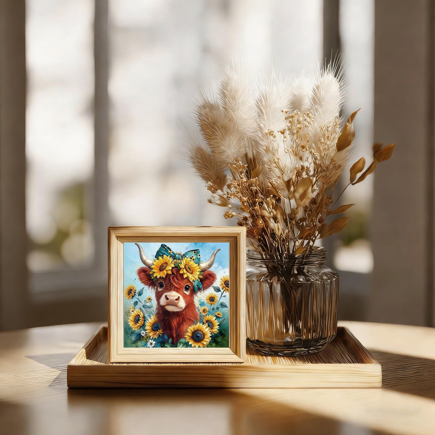 Gikboup 5D Diamond Painting Kits for Adults Beginners, Highland Cow Diamond Art Kit with Floral Bow, Full Round Drill Cute Farmhouse DIY Gem Painting for Home Wall Decor 13.7 x 13.7 Inch