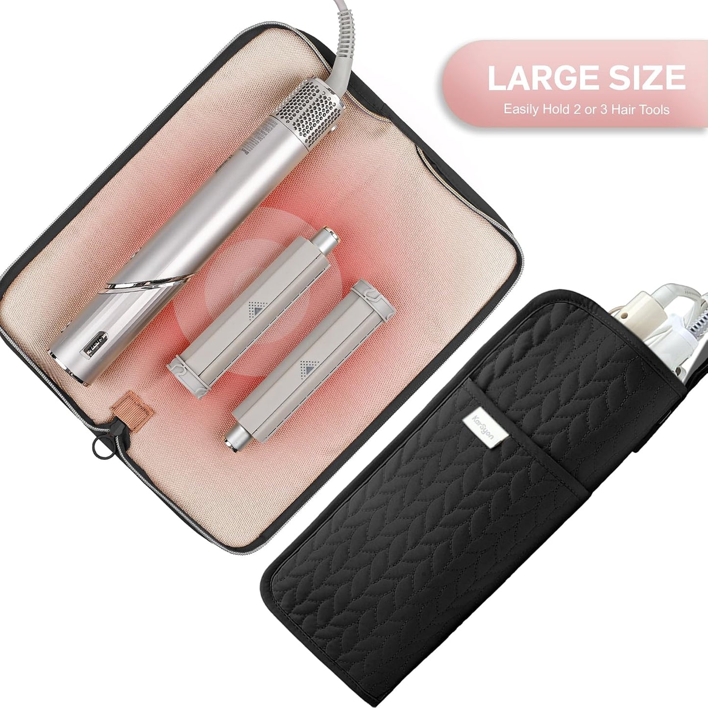 Hot Tools Organizer - Heat Resistant Mat & Travel Bag for Curling Iron, Flat Iron | Portable Hair Styling Tools Pouch (Black)