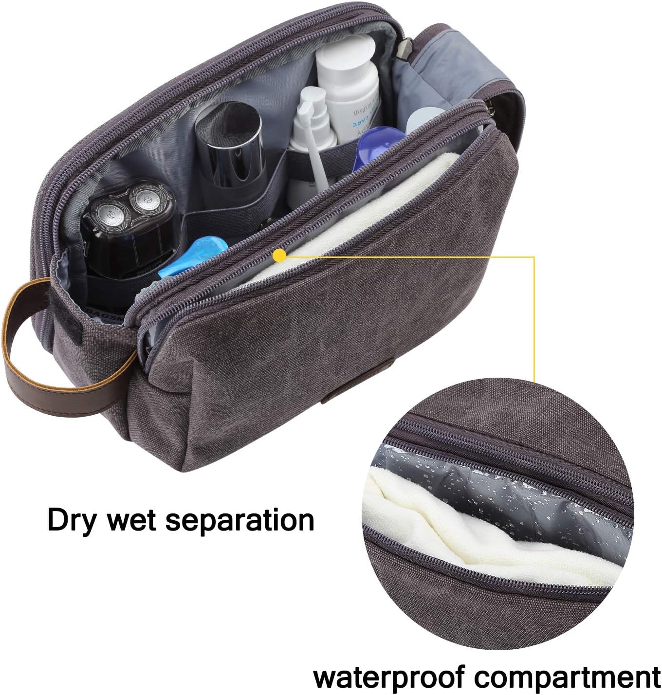 Toiletry Bag for Men - Water-Resistant Canvas Travel Organizer | Medium Grey Dopp Kit