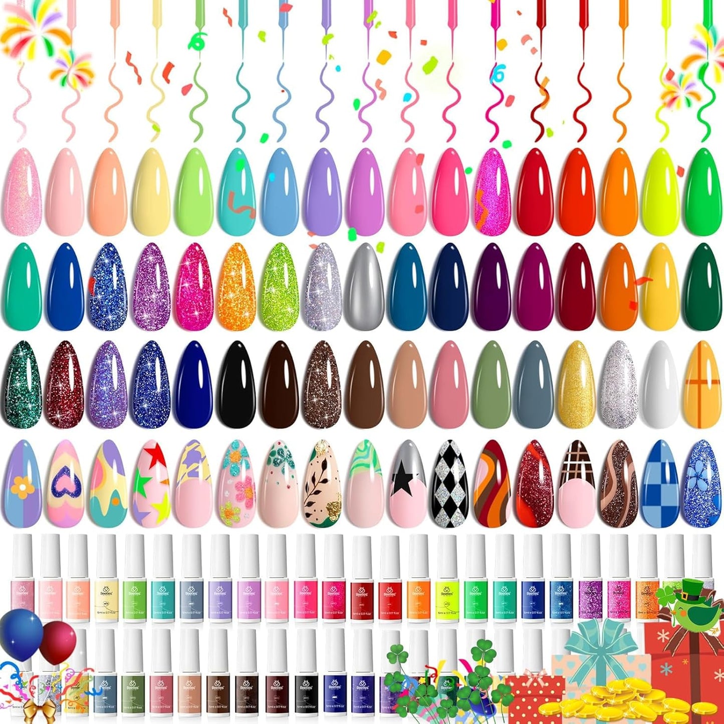 Beetles Gel Nail Polish Set - 23-Piece Summer Colors Collection | UV Gel Polish in Pink, Green, Blue with Base & Top Coat