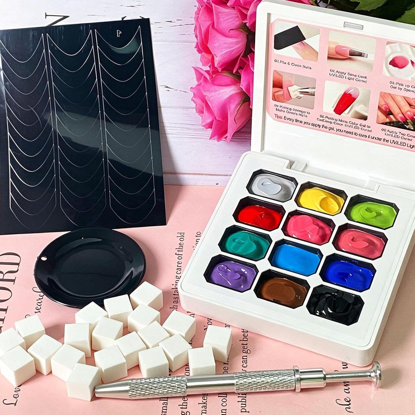 Pat Pat Gel Ombre Nail Art Palette - 12 Colors Gradient Sponge Painting Set for Salon Manicure