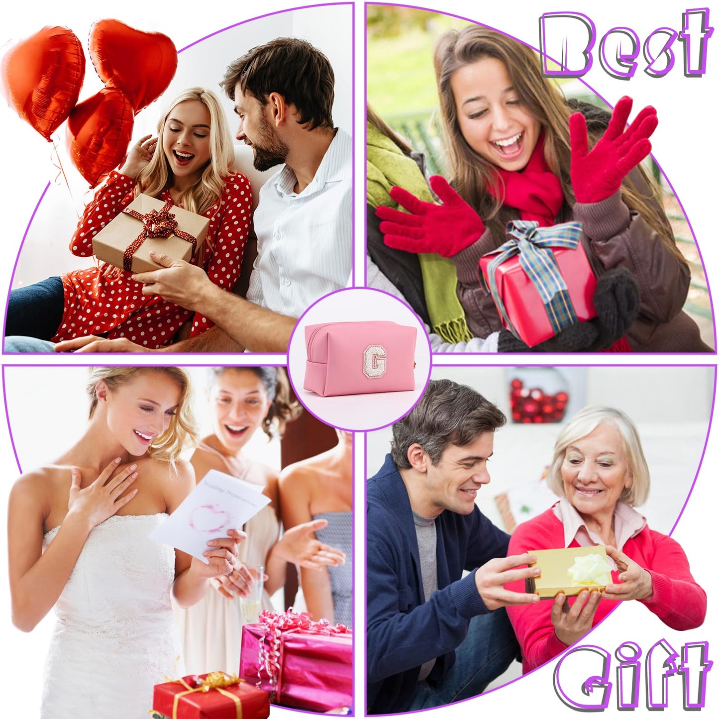 Hbhpov Personalized Initial Letter Makeup Bag Organizer,Waterproof PU Leather Letter Zipper Cosmetic Pouch Bag Travel Portable Toiletry Bag,Gift Ideal for Teen Girls Women Birthday Friend Mom