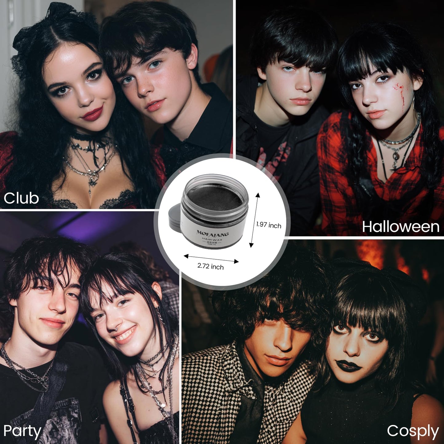 Black Temporary Hair Color Wax - SOVONCARE Washable Hair Dye for Men & Women, All-Day Hold Disposable Hair Styling Clays for Party, Cosplay & Daily 4.23 oz