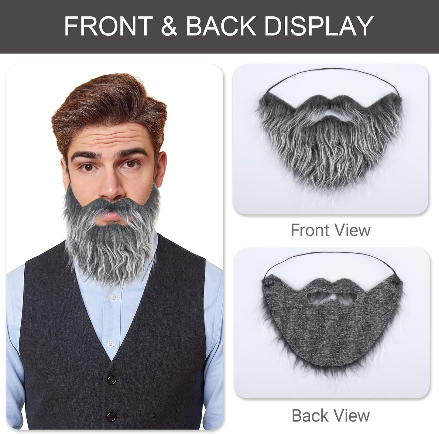 Fake Beard and Mustache for Men - Elastic Band Cosplay Facial Hair | Halloween Costume Accessory