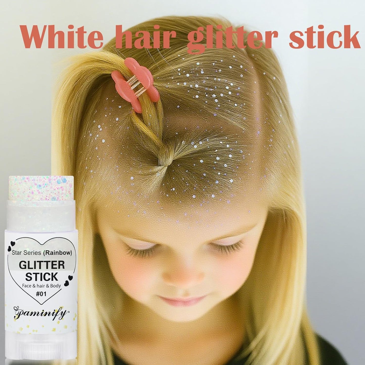 Rainbow White Hair Glitter Stick - Mermaid Fairy Costume Makeup | Waterproof Face & Body Glitter for Kids & Adults