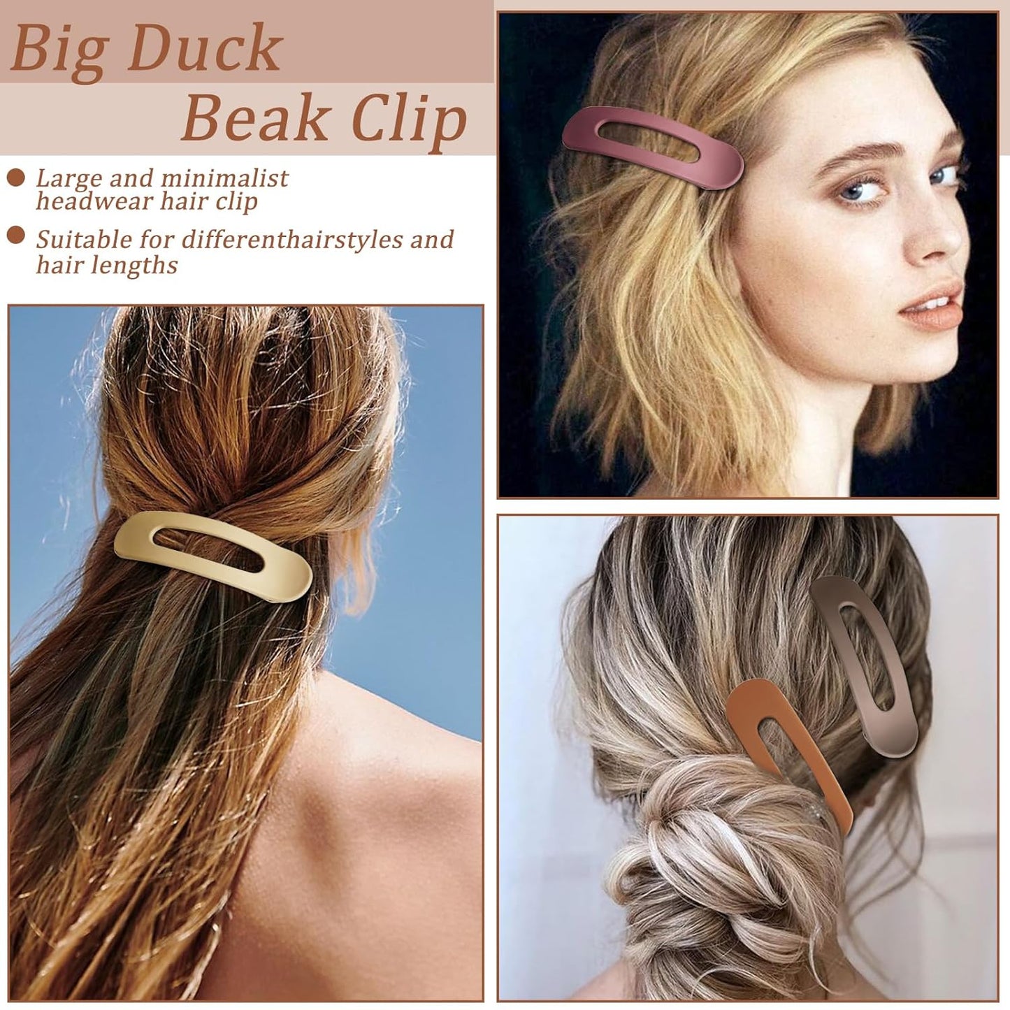 Flat Hair Clips - 6Pcs Medium Matte Duck Bill Barrettes for Strong Hold | Perfect for Women & Girls