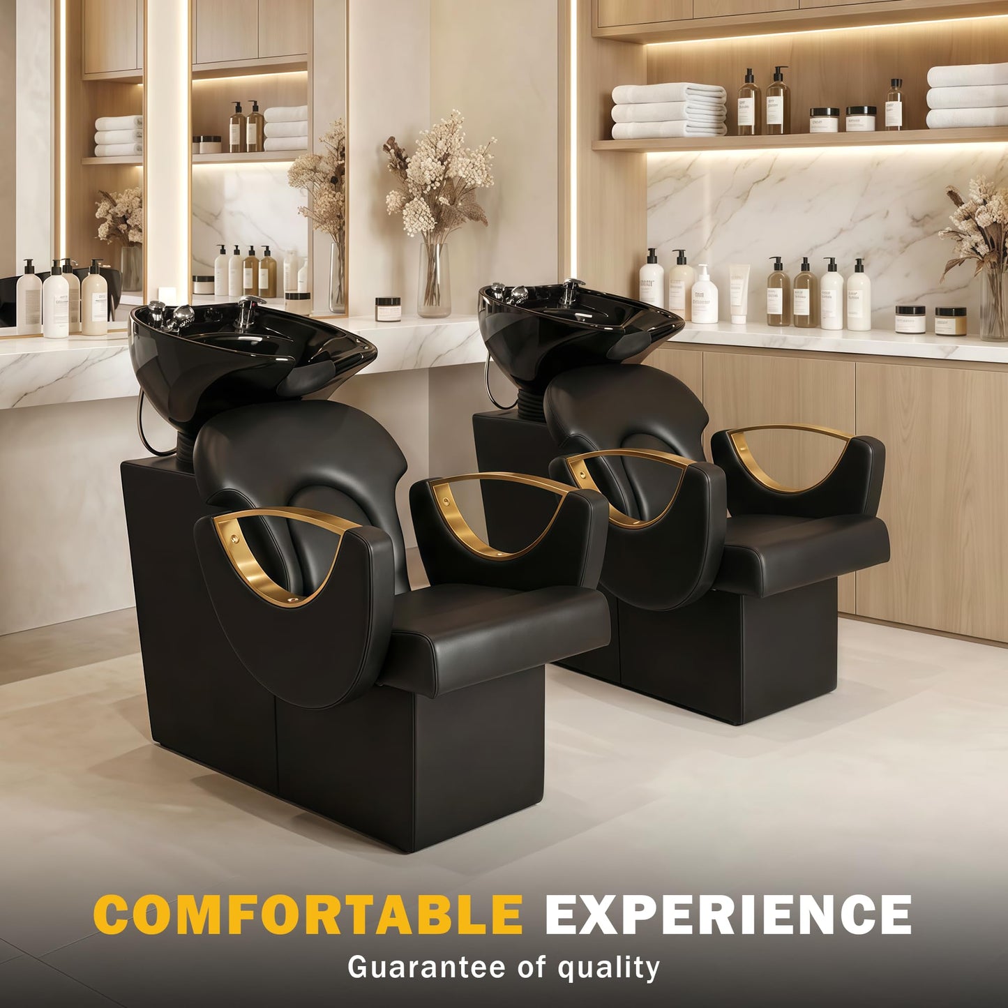 ROWIEP Backwash Shampoo Station Chair for Salon, Adjustable Porcelain Ceramic Hair Wash Bowl, Shampoo Bowl for Spa Beauty Hair Salon Home Equipment