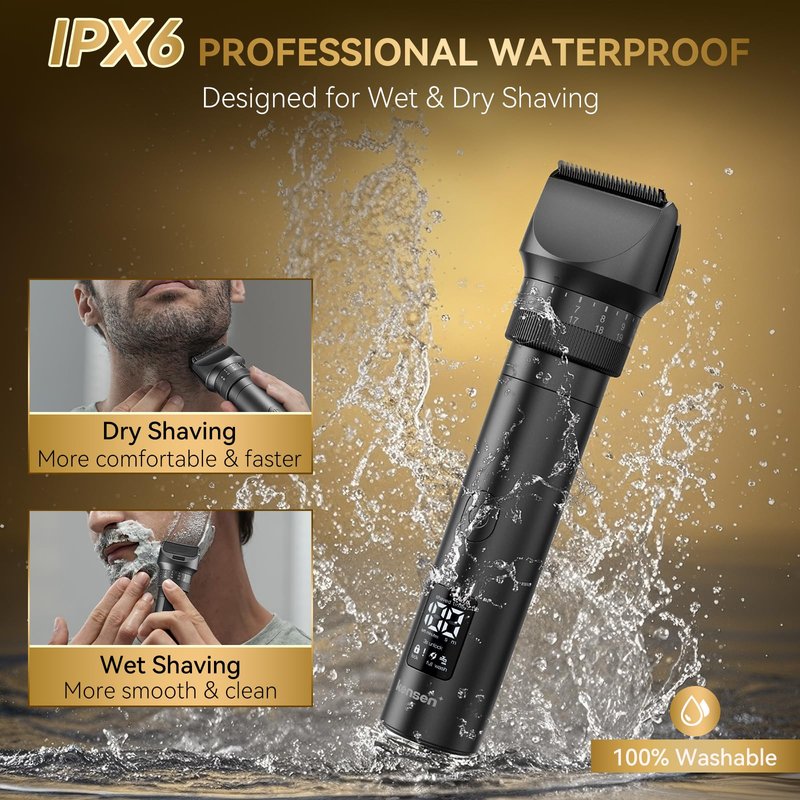 Beard Trimmer for Men - 42 Adjustable Length Settings Hair Clippers, Professional Body Hair Trimmer for Men Precision Facial Hair Trimming IPX6 Waterproof Nose Trimmers LED Display Mustache Trimmers
