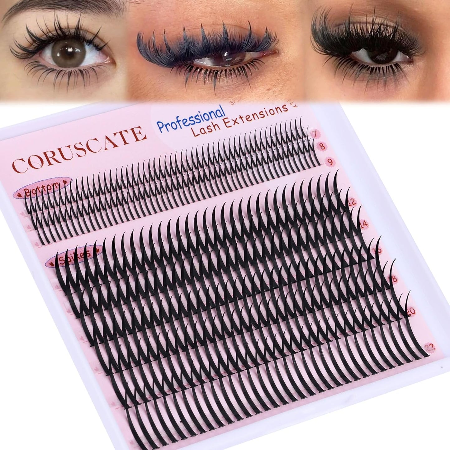 Lash Clusters with Spikes - Ultra Long 12-22mm Eyelash Extensions for Manga & Spiky Looks | DIY Multi-Eye Styles