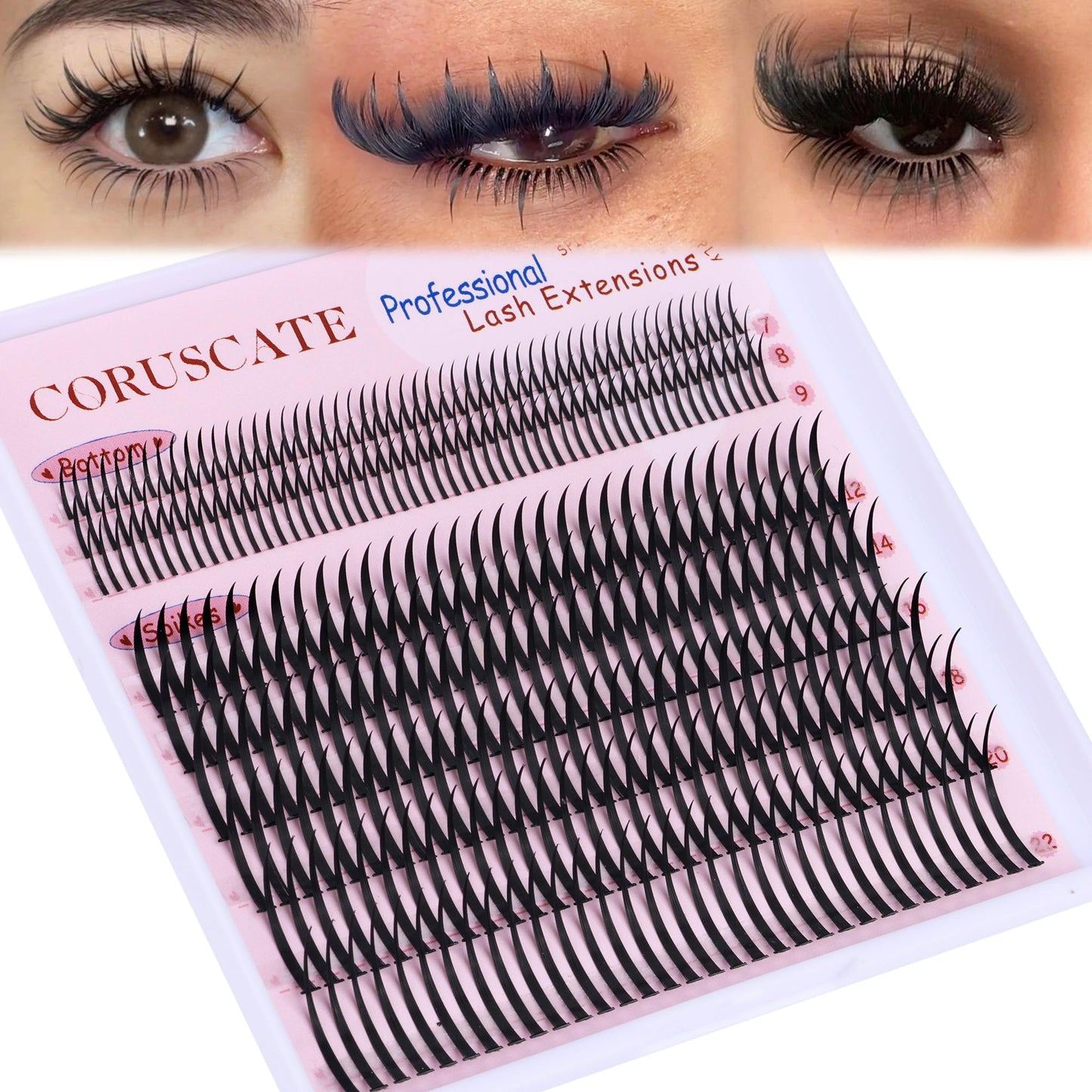 CORUSCATE Lash Clusters Spiky Ultra Long 12-22mm Spikes 7-9mm Bottom Lash