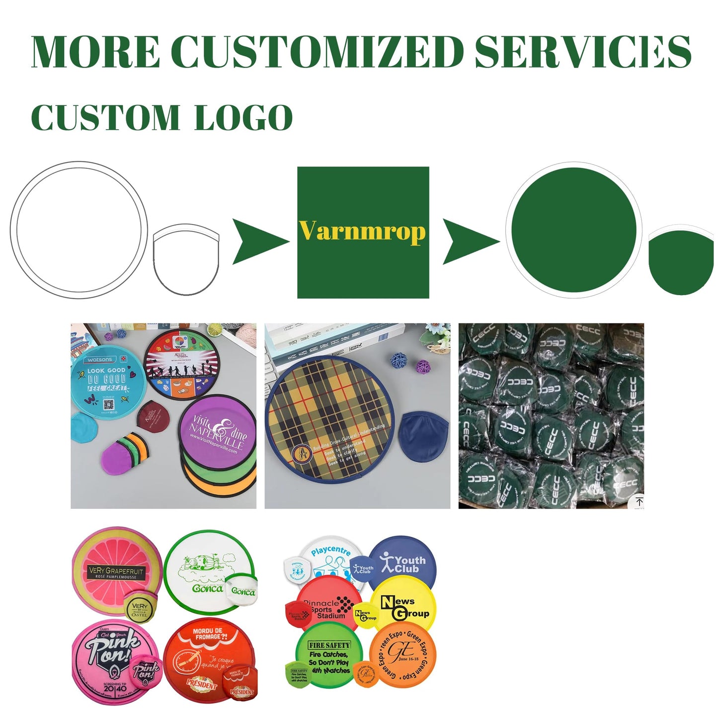 Varnmrop Custom Folding Hand Fans, Personalized Round Flying Disc Fans with Your Own Logo Text Photo, Fans for Exhibition, Weddings, Trade Shows, Outdoor Events (Fan with Bag, 100Pcs)