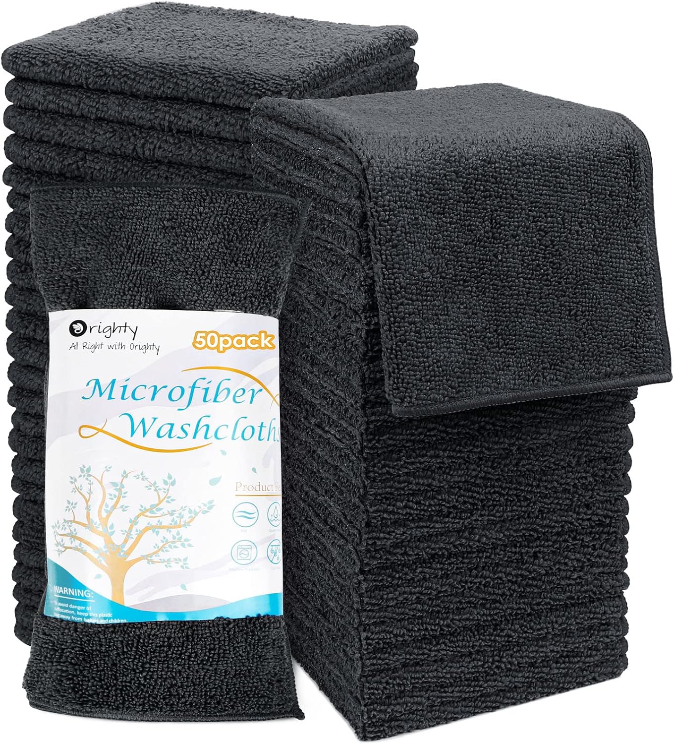 Microfiber Washcloths 20 Pack - Soft, Quick-Dry Face & Hand Towels for Travel, Gym, Spa | 11.5"x11.5", Black