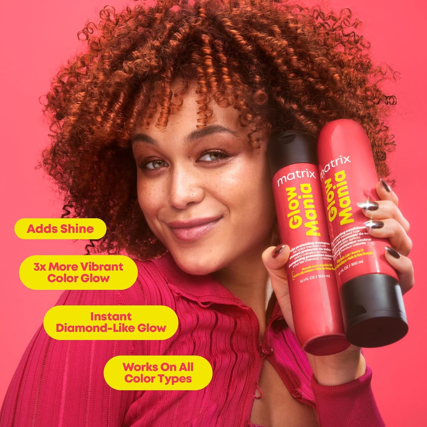 MATRIX Glow Mania Shampoo - Sulfate-Free Shine Enhancer with Glycolic Acid & Rosehip Oil | For Dull, Color-Treated Hair