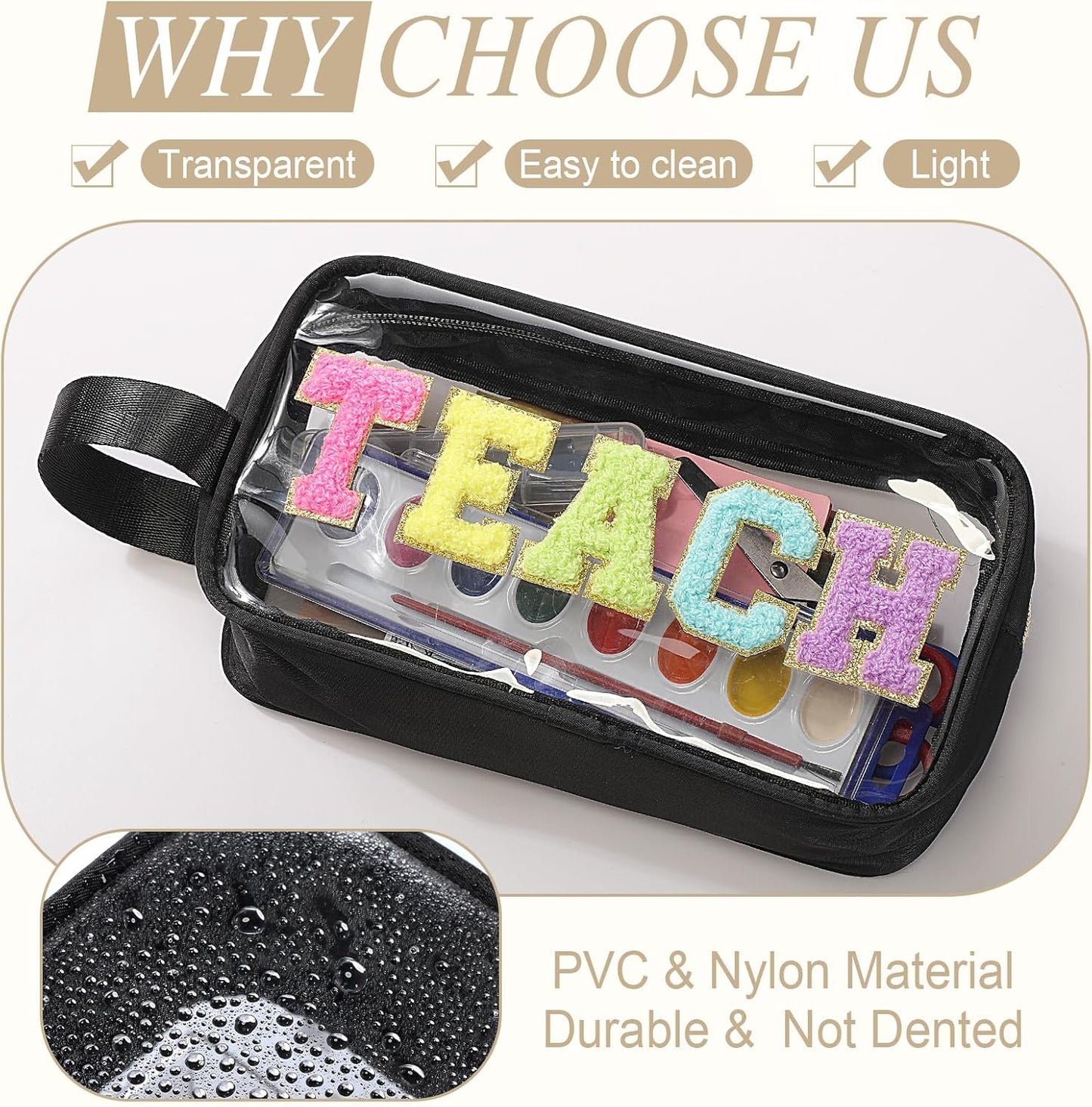 Teacher Survival Kit Bag - Waterproof Clear Makeup Pouch with Chenille Letters | Perfect Gift for Women