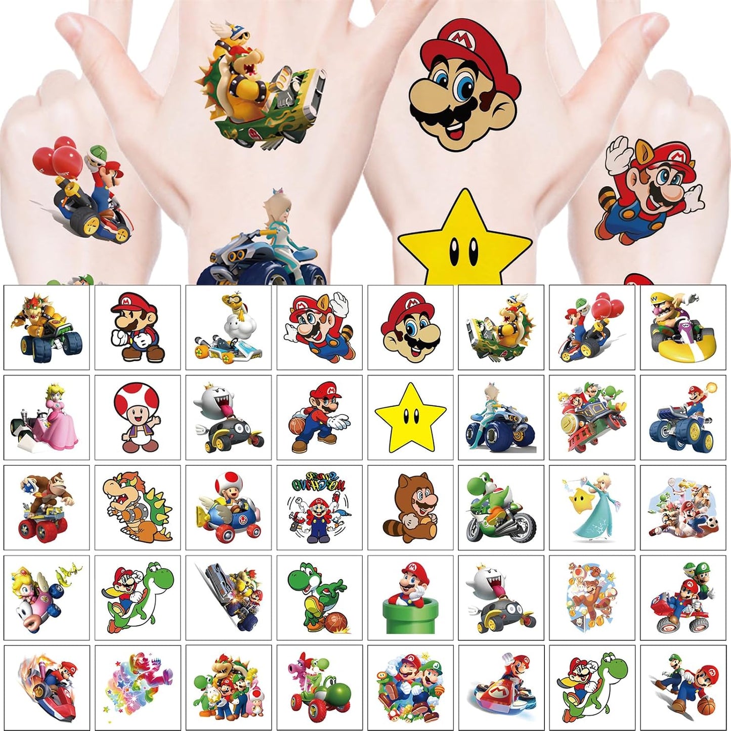 Super Mario Temporary Tattoos - 40PCS Cartoon Party Supplies for Kids | Fun Birthday Decorations & Favors
