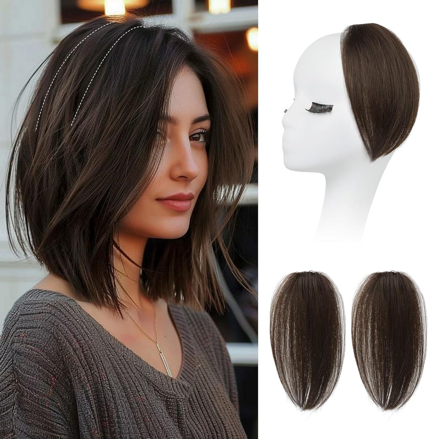 REECHO Clip In Hair Volumizer - Short Thick Hairpieces for Extra Volume | Light Brown with Blonde Highlights, 8 Inch (Pack of 2)