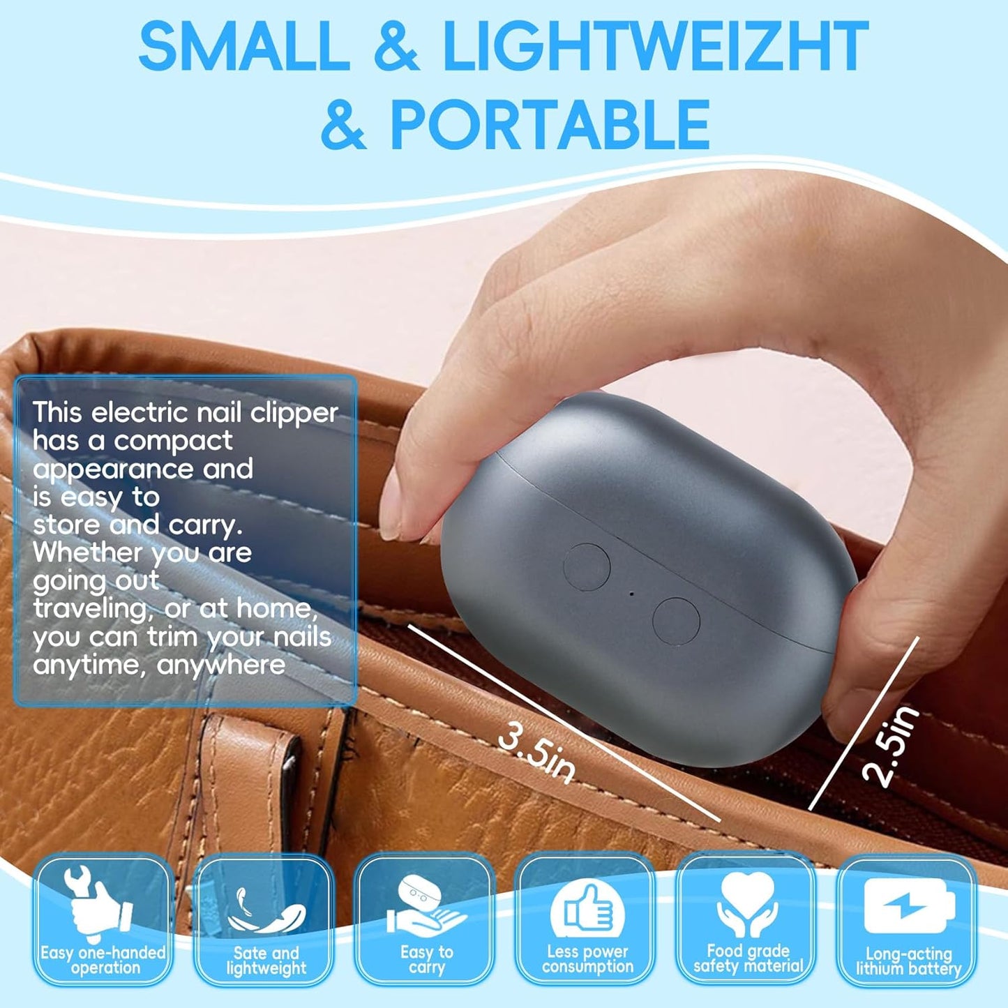 Electric Nail Clipper - 3 in 1 Trimmer & Polisher with LED Light | USB Rechargeable, 2 Speed for Babies & Seniors