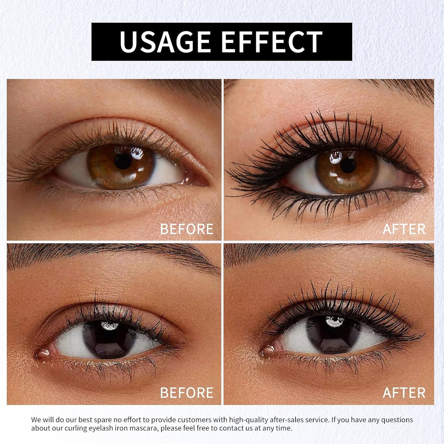 Black Washable Mascara Wand - 3D Curling Iron for Non-Clumping, Smudge-Proof, Extra Slim Length