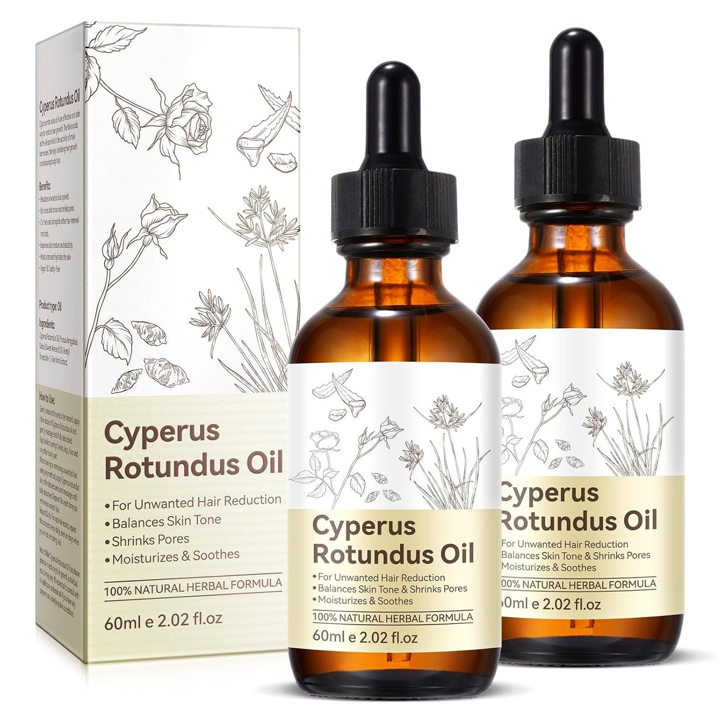 Cyperus Rotundus Oil - Natural Hair Removal Solution | Reduces Body Hair Growth & Shrinks Pores, All Skin Types