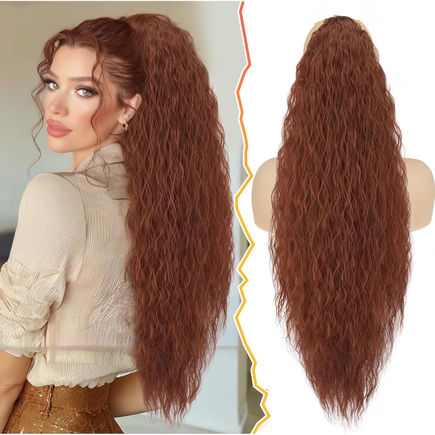 22 Inch Black Curly Wavy Drawstring Ponytail Extension - Synthetic Clip-In Hairpiece for Voluminous Bohemian Style