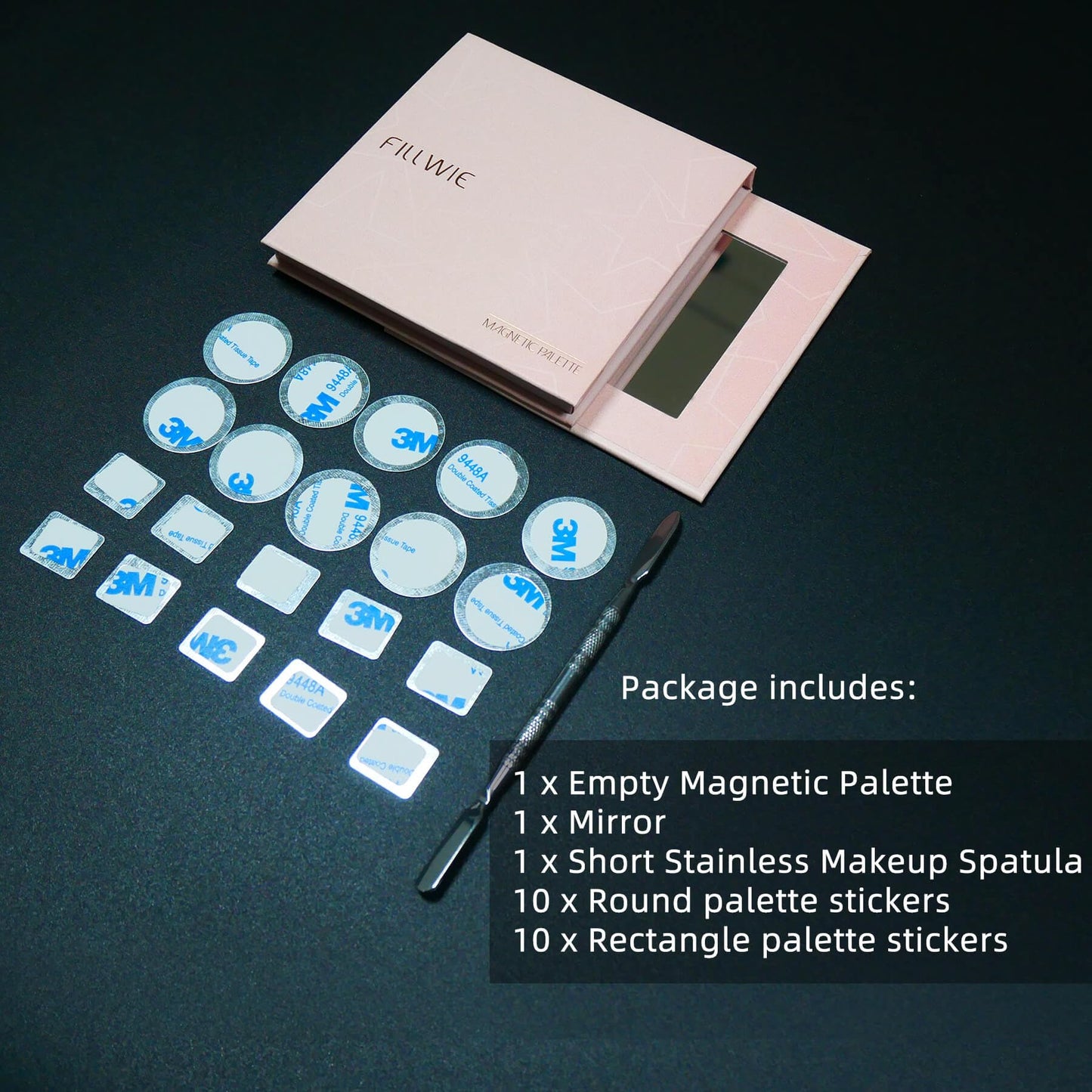 Fillwie Small Empty Magnetic Makeup Palette with Mirror, Spatula, 20 Metal Stickers, Suitable for Eyeshadow Lipstick Blush Powder Highlighter and Contour (Black, Small)