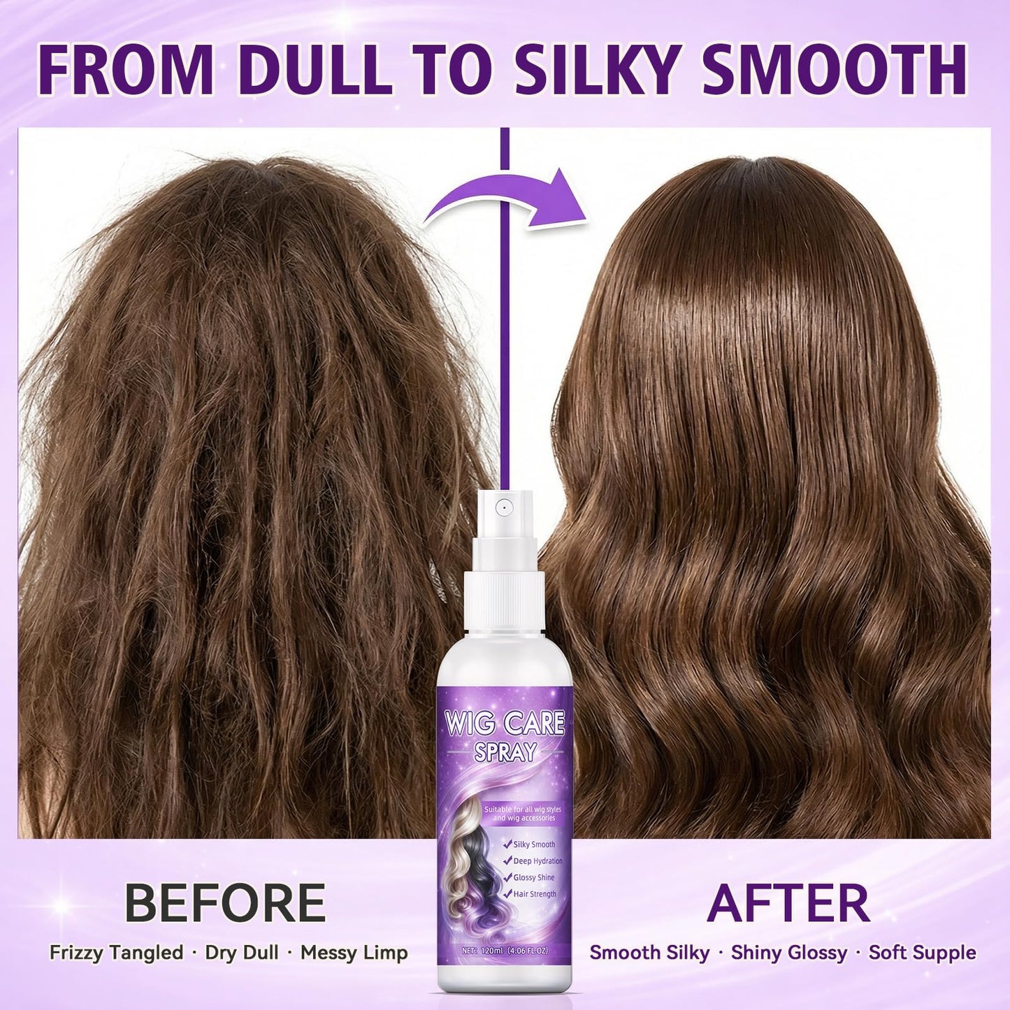 Nozerix Wig Spray, Synthetic Wig Spray, Detangling, Frizz Control, Hydrating Conditioning, Shine Wig Care Spray, for Synthetic and Human Hair Wigs, Wig Accessories, 120ml