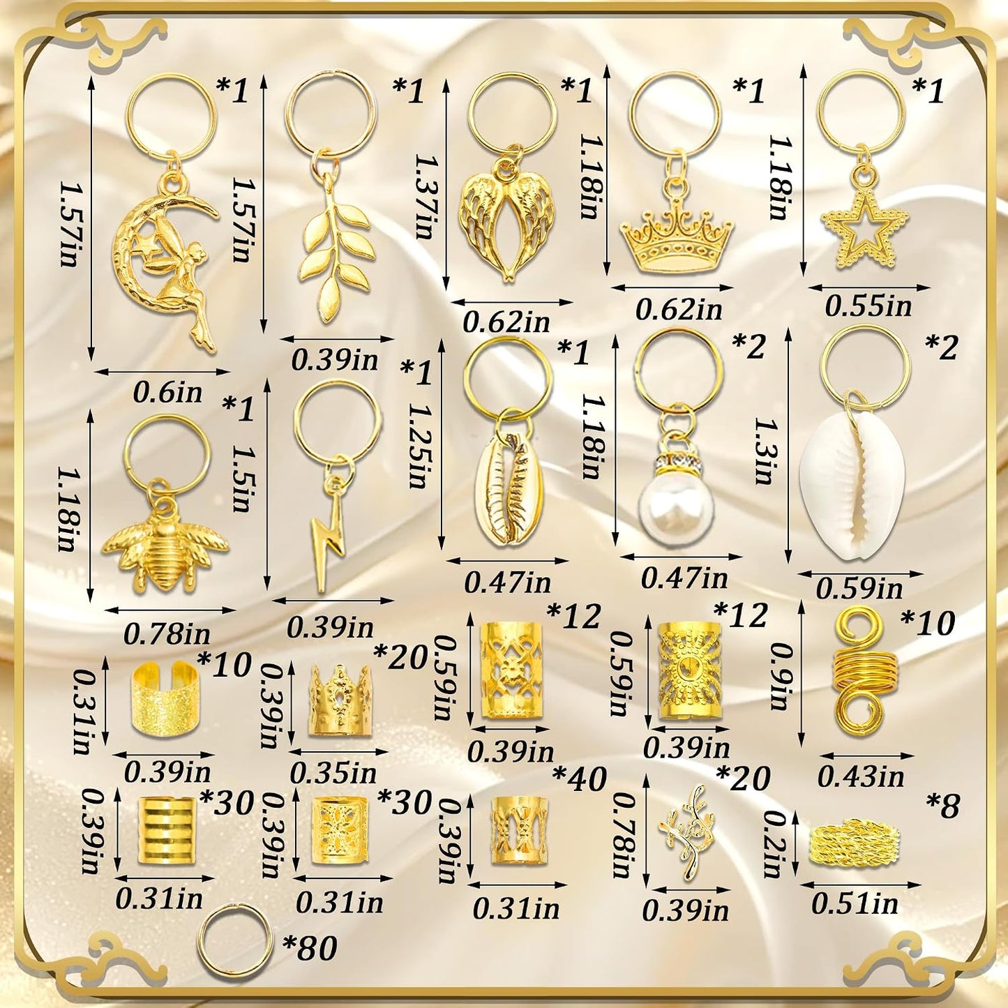 Gold Hair Jewelry Clips - 274PCS Multi-Style Shell & Pearl Dreadlock Accessories for Women | Perfect for Braids & Locs