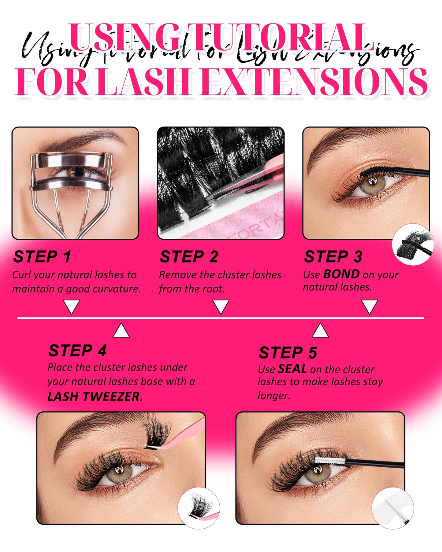 MilyBest 4 Styles Lash Clusters Kit 864Pcs Eyelash Clusters Lash Kit Volume Lashes Clusters D Curl DIY Individual False Eyelashes with 2 Bond&Seal Wispy Bulk Cluster Eyelash Extensions Kit De Pestañas
