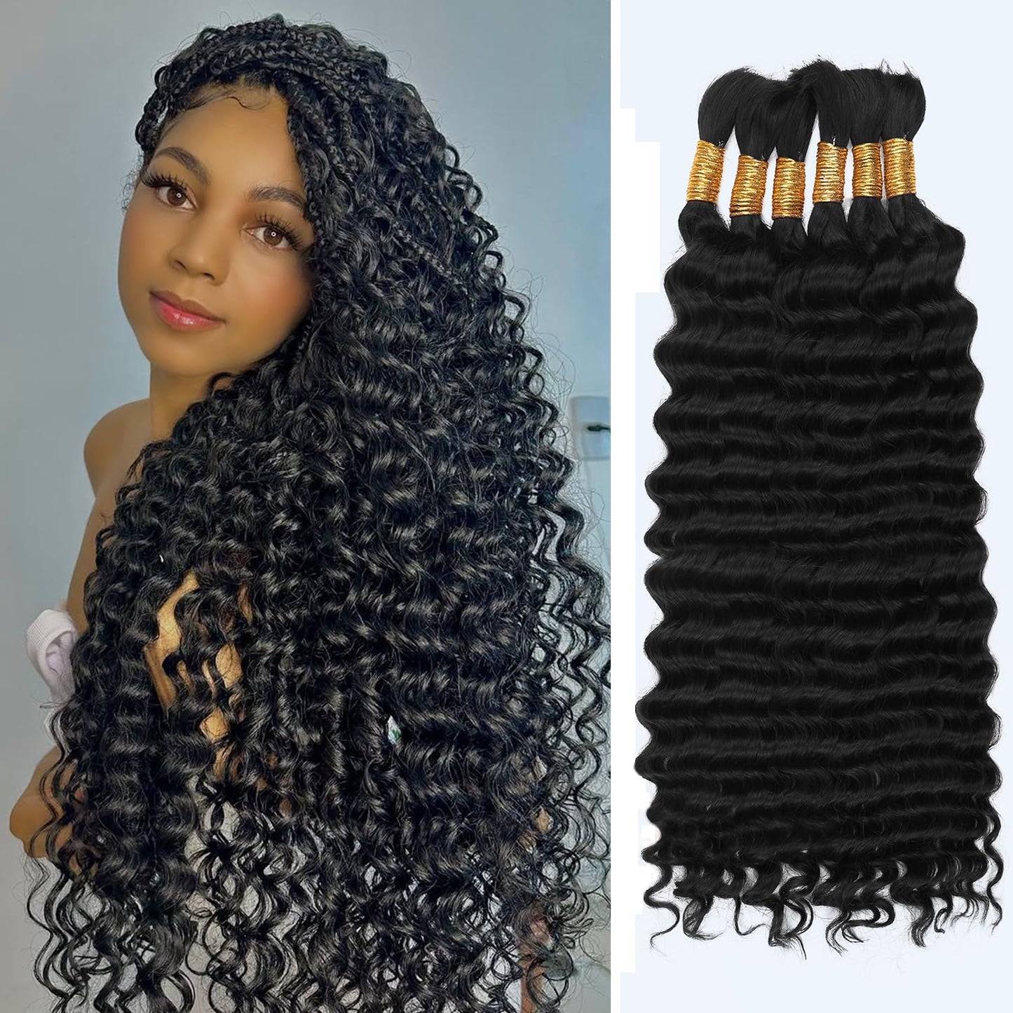 Human Braiding Hair - Ombre Deep Water Wave | 150g 16 Inch Curly Braiding Bundles, 1B/30 Highlights