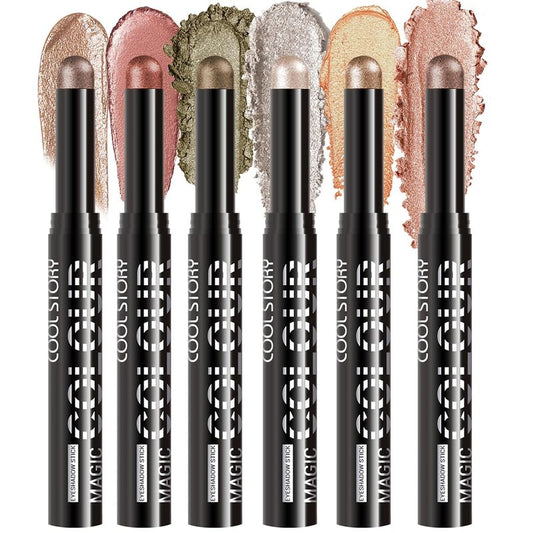 Neutral Eyeshadow Stick Combo Set - 6 Metallic Shades for Effortless Daily & Party Makeup | Long-Lasting, Waterproof