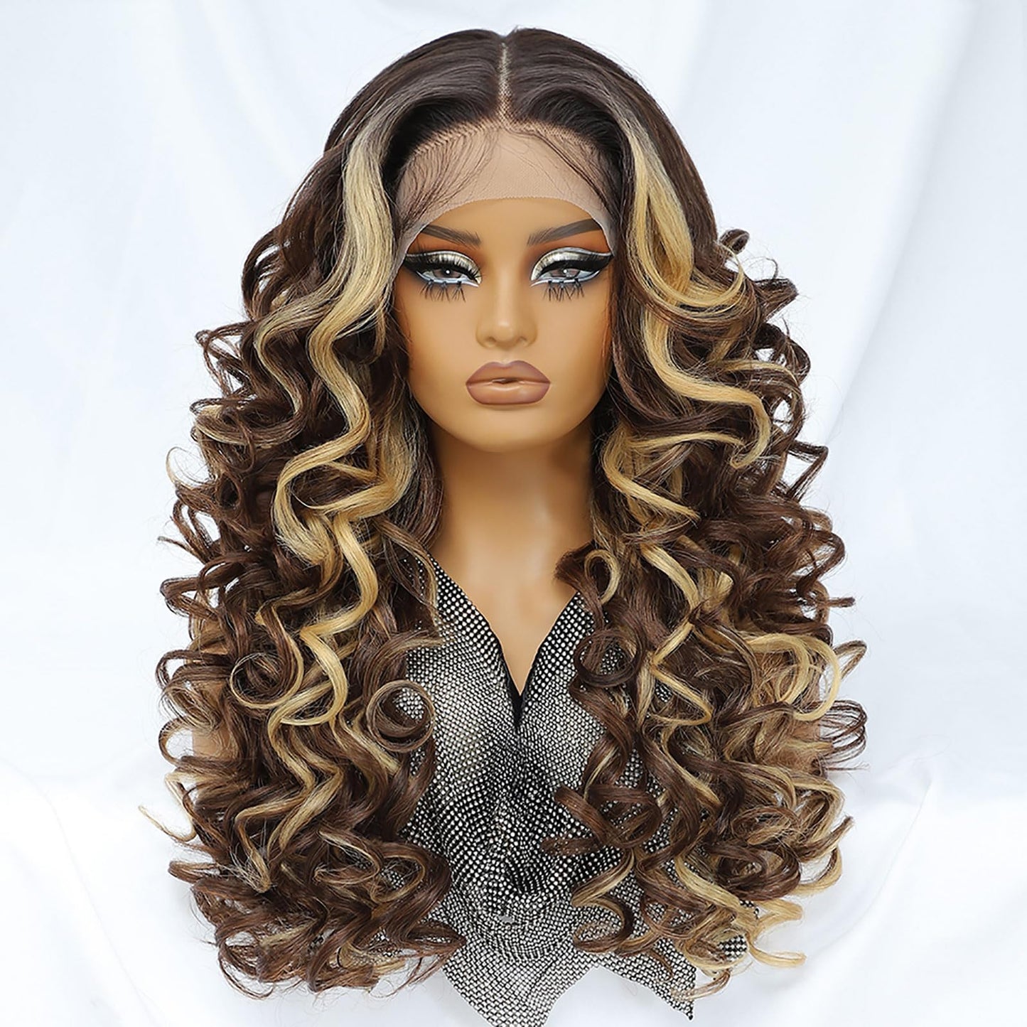 Felek Honey Blonde Wig Long Synthetic Loose Wave Lace Front Wigs for Black and White Women Ombre Brown 13x6 HD Transparent Lace Frontal Wigs Pre Plucked Wear and Go Glueless Curly Wig 24 inch P4/27